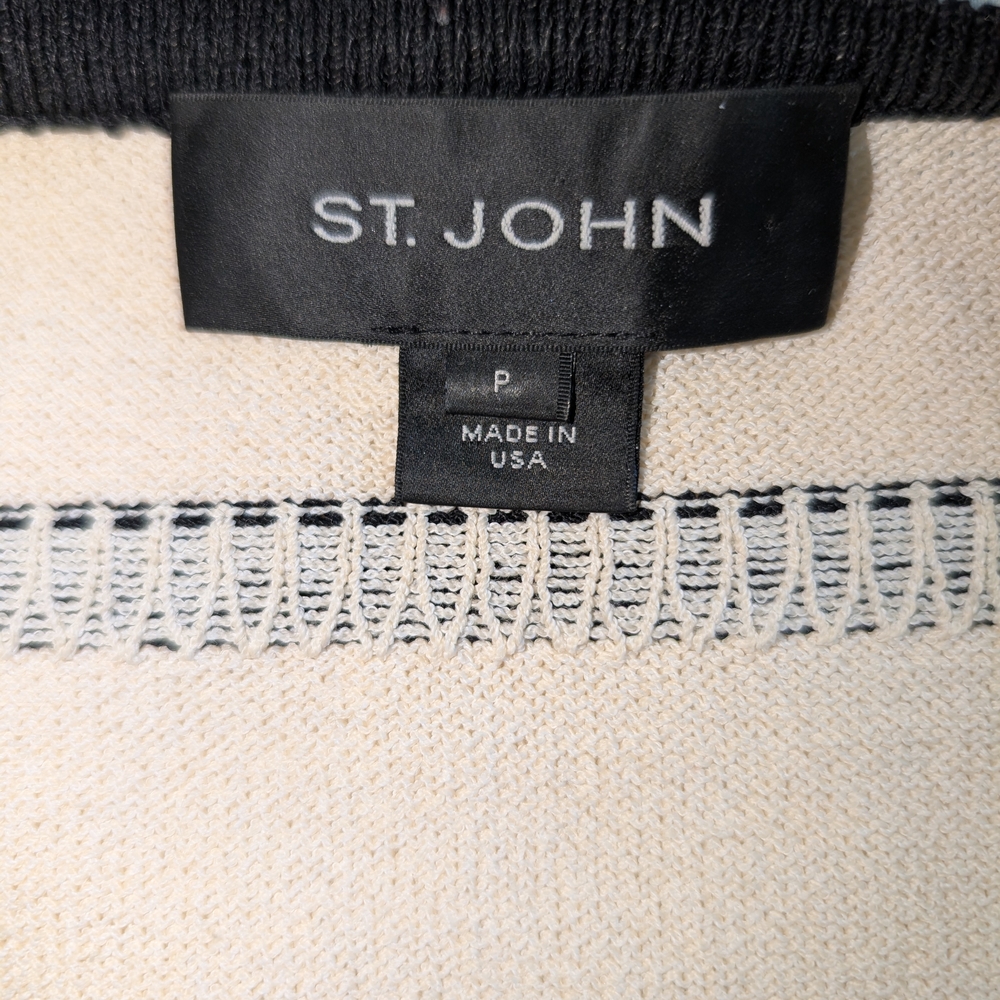 St. John Womens Petite Black White Striped Open Cardigan Wool Blend Classic - Picture 7 of 8